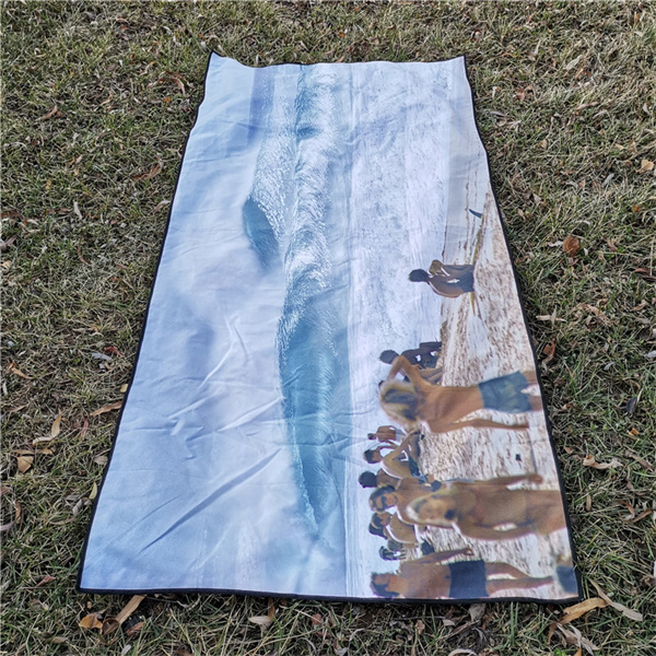 RPET plastic bottle fiber custom design double side printed microfiber suede beach towel recycled