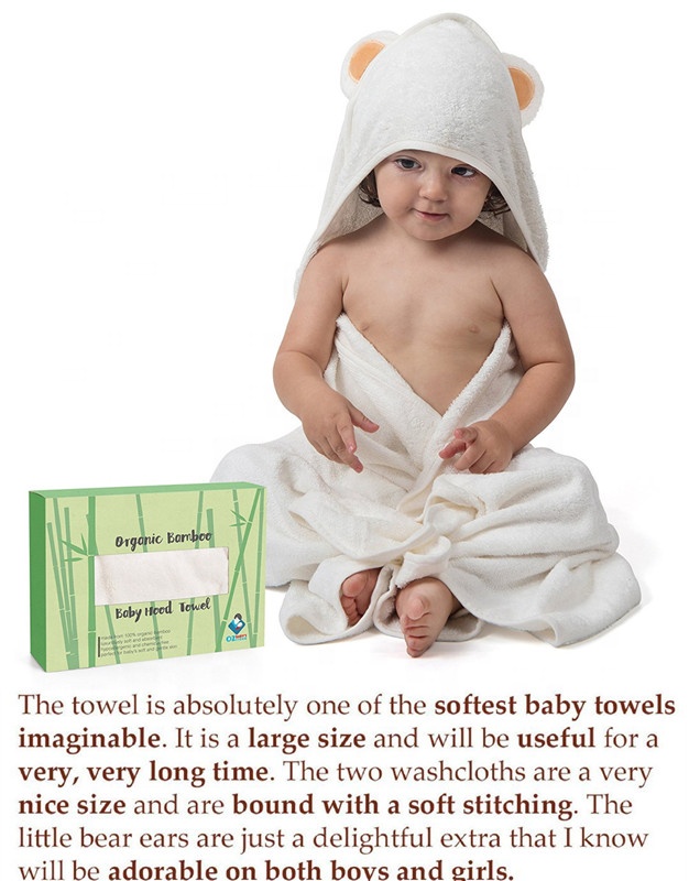 100% organic bamboo terry towelling fabric animal baby hooded bath towels