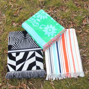 New Arrival China Beach towel organic cotton - yarn dyed double jacquard velour beach towel 100% cotton  – LH
