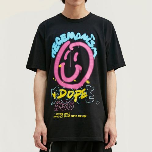 Spring and summer new design graffiti smiley graphic T-shirt loose cotton oversized printed T-shirt