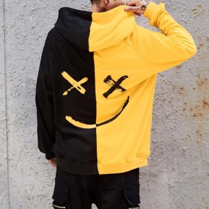 Hip hop street style 2 tone color hoodie loose hoodies