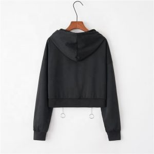 Custom printing logo design black hoodies womens cropped pullover
