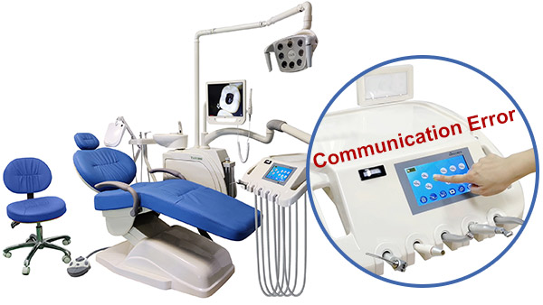 Rozwiązywanie problemu „Błąd komunikacji” na ekranie dotykowym fotela dentystycznego, przywracanie normalnego działania