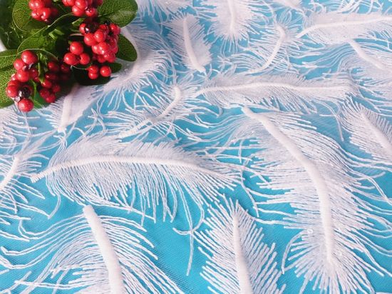 Full length feather embroidery fabric for stage dress evening lace accessories