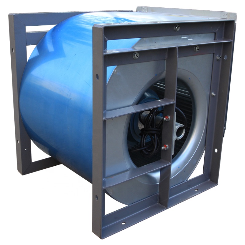 Double-inlet high-efficiency centrifugal fans with external direct-drive motors and impellers with forward-curved blades