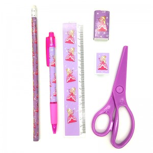 7 Piece Pink Desktop Stationery Set With Pen,Eraser,Rule,Scissors
