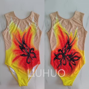 LIUHUO Handmade Synchronized Swimming Suits Women’s Girls Training Competitive Sleeveless Leotards Yellow Color Leotard
