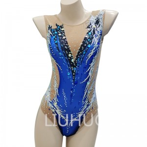 Synchronized swimming swimsuit Blue with diamond swimsuit girls competition dress