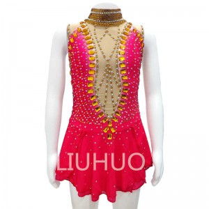 LIUHUO Figure Skating Dress Girls Teens Red Ice Skating Competition Dance Costume Women with big diamond