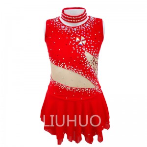 Red Figure Skating Costumes Custom Made Skating Skirts Ladies’ Sleeveless Skating Costumes