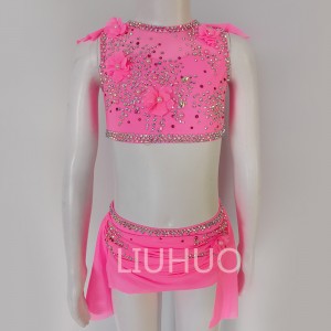 LIUHUO High-Neck Sleeveless Backless Pole Dance Luxury Flash Drill Competition Performance pink lyrical dance dress