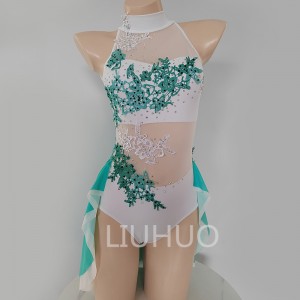 Green Diamond Ladies One Piece Pole Dance Dress Competition Training Can Be Customized lyrical dance dress