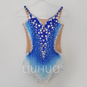 LIUHUO Women’s Dance Rhythmic Gymnastics Leotards Girls Colorful Diamond Tassels Competition Performance Blue Color