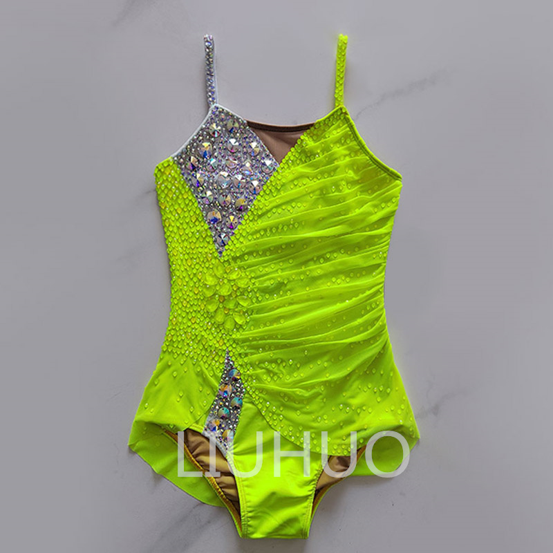 LIUHUO Rhythmic Gymnastics Leotards Toddler Girls Yellow Feather Girls Kids Competition Artistic Costumes