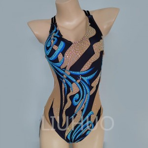 LIUHUO Girls Synchronized Swimming Suits Women Performance Competitive Dance Leotards Handmade Black and Blue
