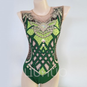 Team competition bodysuit manufacturers custom green swimsuit for children women with diamond pattern swimsuit