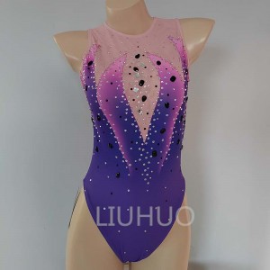 LIUHUO Girls Synchronized Swimming Leotards Women Training Competitive Dance Swimwear Purple Color Big backless