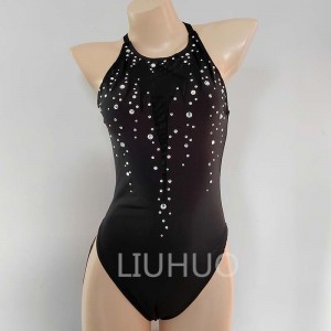 Synchronized Swimming Swimsuit Competition Performance Black Print Full Diamond Girl