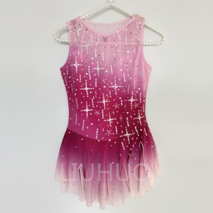 Dress Pink Halo Dyeing Spandex Handmade Crystals Sleeveless Ice Skating Figure