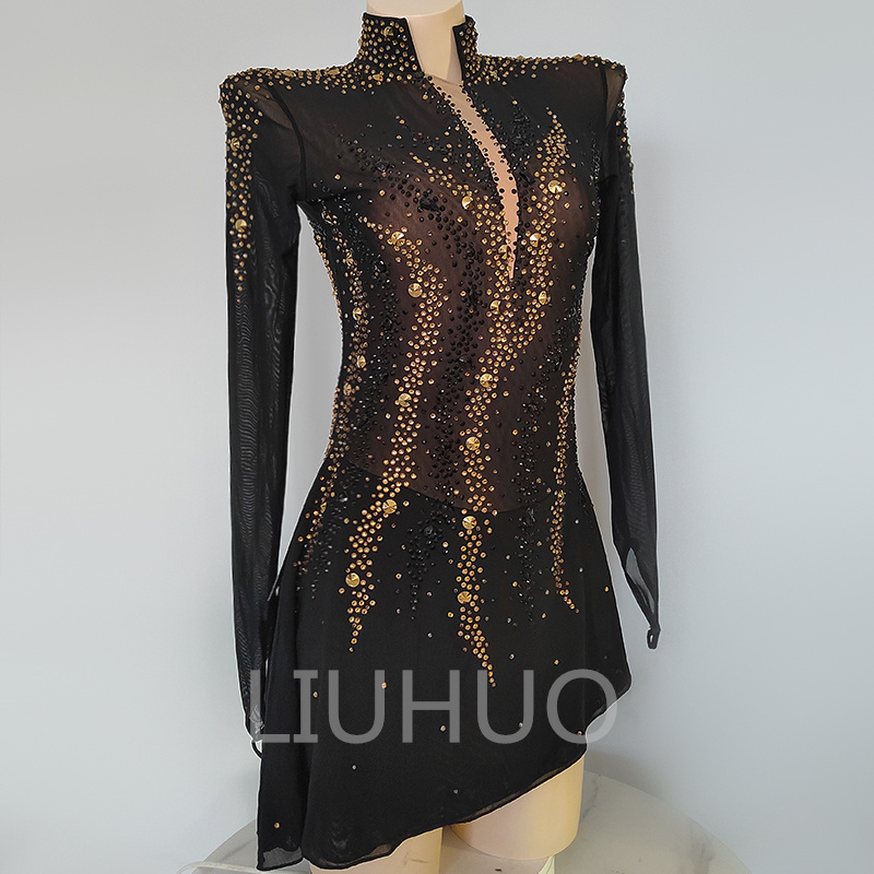 LIUHUO Ice Figure Skating Dress Girls Women Black Competition Stage Dance Wear Youth
