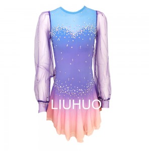 LIUHUO Ice Figure Skating Costumes Pink Gradient  Flowes Girls Ice Skating Dress for Competition  Light Purple