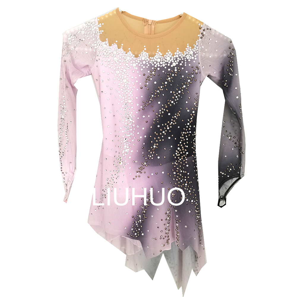 LIUHUO Ice Figure Skating Costumes Children Pink Black Girls Ice Skating Dress for Competition