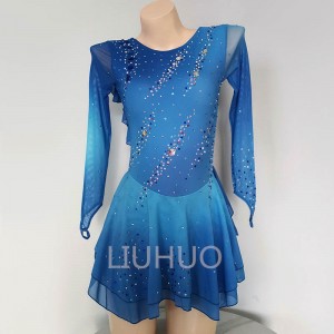 LIUHUO Girls Figure Skating Suit Blue Spandex Competition Suit