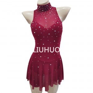 LIUHUO Girl’s Dance Dress Red Customized Gems Competition Performance Wear Ice Skating Dress