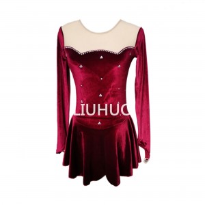LIUHUO Ice Figure Skating Dress Women Competition Stage  Handicraft Professional Girls Show Red Velvet