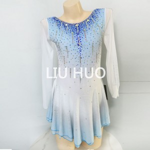 LIUHUO Ice Figure Skating Costumes Blue Gradient Girls Ice Skating Dress for Competition White