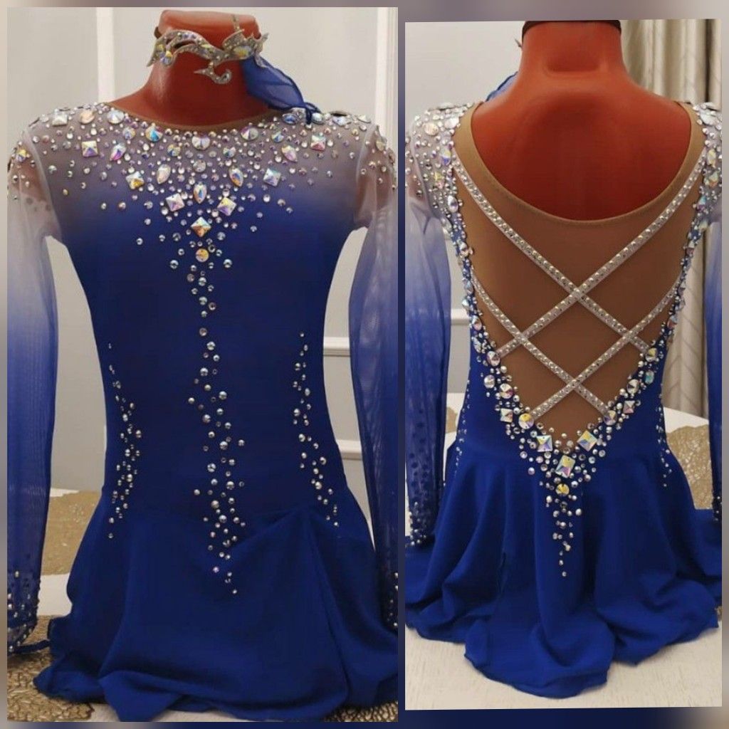 Figure Skating Apparel Girls Women Competition Dress Performance Wear Teens Training Dancewear Salsa Blue Girls