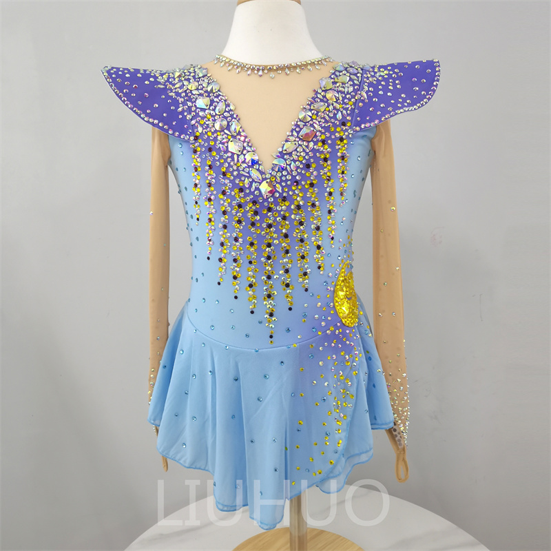 LIUHUO Ice Figure Skating Costumes Children Blue Girls Ice Skating Dress for Competition Customize Color