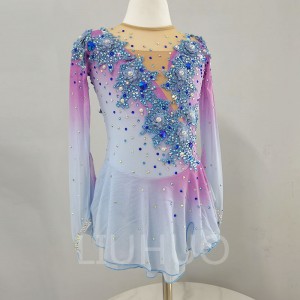 LIUHUO Ice Skating Dress for Competition Pink-Blue Gradient Girls  Crystals