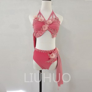 LIUHUO Girls lyrical Dance Dress Modern Contemporary Ballet Dress Competition Pole Dance Pink
