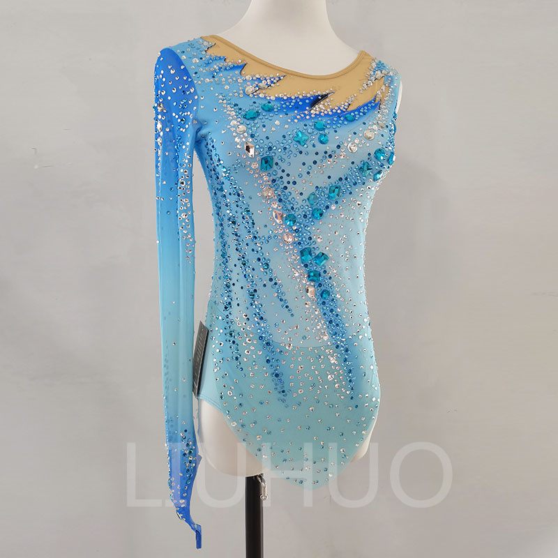 LIUHUO Rhythmic Gymnastics Leotards Artistics Professional Customize Colors Girls Competition Stage  Blue Stretchy Quality Crystals