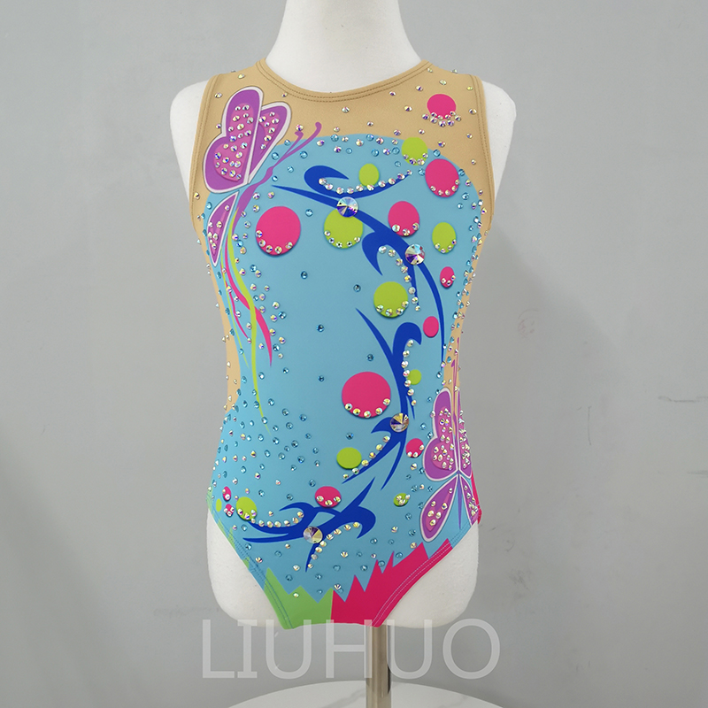 LIUHUO Gymnastics Leotards Girls Blue Tight Stage Custom Show Woman Competition