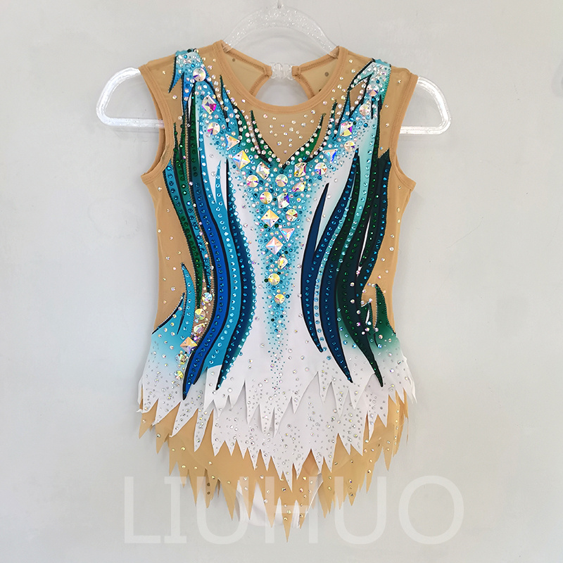 LIUHUO Rhythmic Gymnastics Leotards Artistics Professional Blue-Green