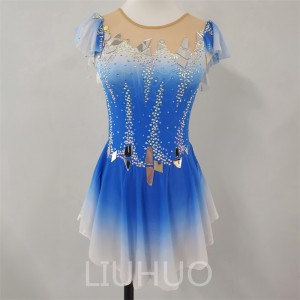 LIUHUO Ice Figure Skating Costumes Children Blue Girls Ice Skating Dress for Competition  Crystals Sleeveless