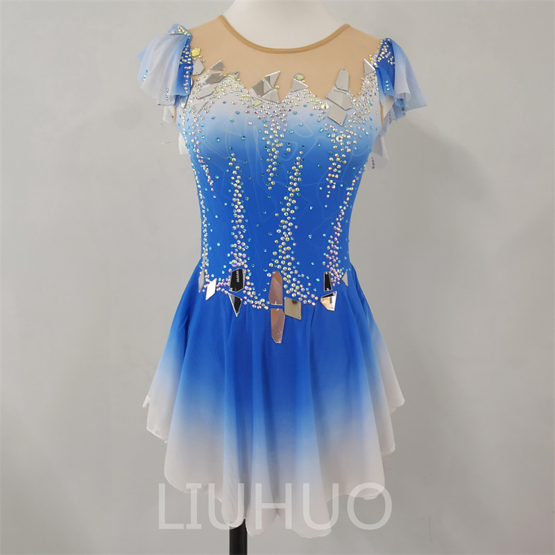LIUHUO Ice Figure Skating Costumes Children Blue Girls Ice Skating Dress for Competition  Crystals Sleeveless