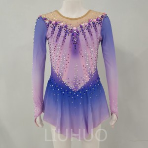 LIUHUO Ice Figure Skating Costumes Children Purple Gradient Girls Ice Skating Dress for Competition  Crystals  Long Sleeve