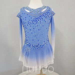 LIUHUO Ice Figure Skating Costumes Children Blue Girls Ice Skating Dress for Competition  Crystals  Long Sleeve