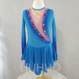 LIUHUO Ice Skating Dress for Competition Blue Girls Perfromance Competition Dancewear