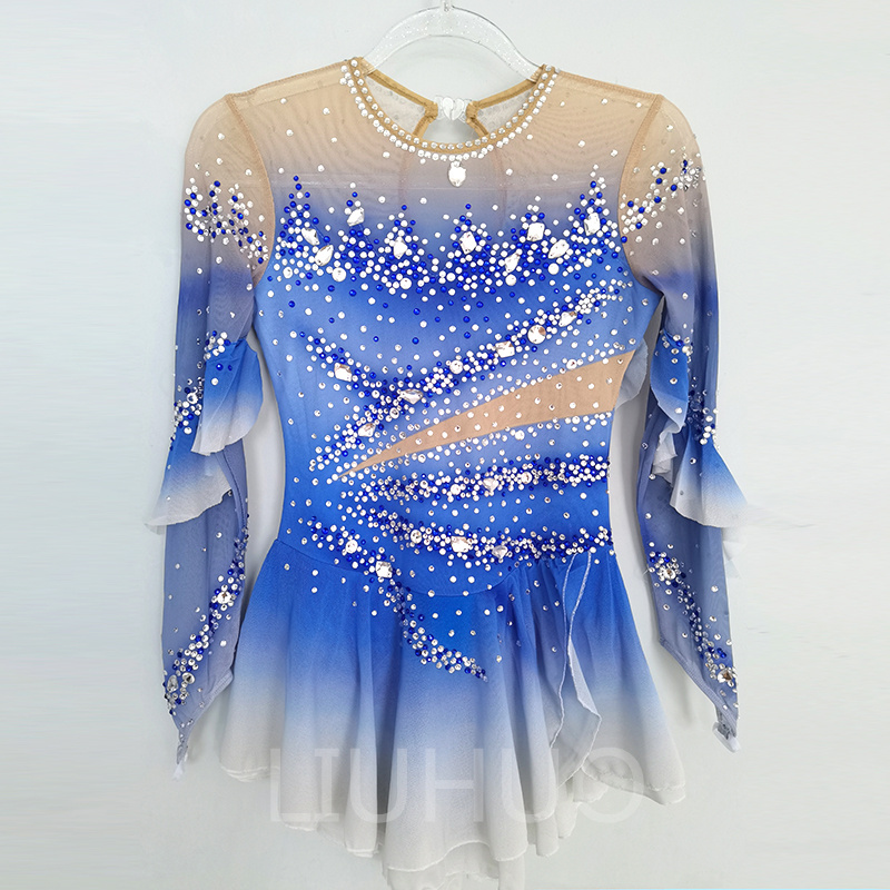 LIUHUO Ice Skating Dress for Competition Gradient Girls Crystals Blue Gradient