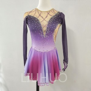 LIUHUO Ice Skating Dress for Competition Grey Gradient Girls  Crystals