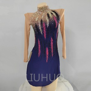 LIUHUO Ice Skating Dress for Competition Purple Gradient Girls  Crystals  Dark Blue