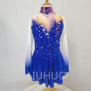 LIUHUO Ice Figure Skating Costumes Children Navy Blue Gradient Girls Ice Skating Dress for Competition  Crystals  Long Sleeve