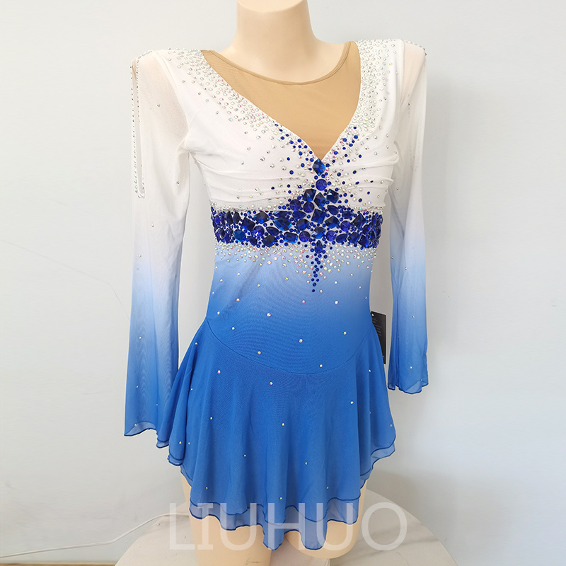 LIUHUO Ice Skating Dress for Competition  Girls Crystals Blue