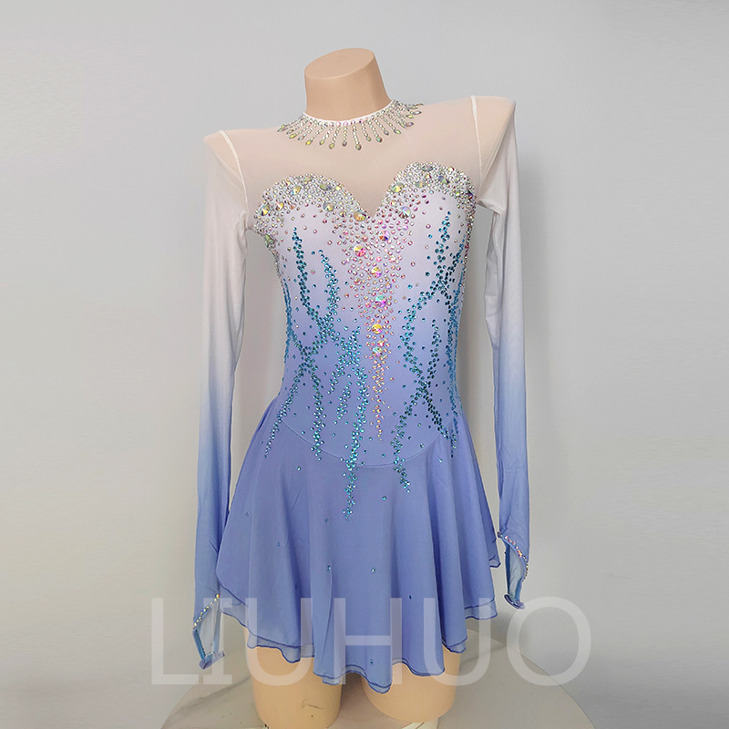 LIUHUO Ice Skating Dress for Competition Girls Crystals Blue