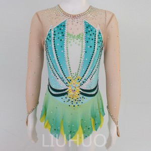 LIUHUO Ice Skating Dress for Competition  Girls Crystals Green