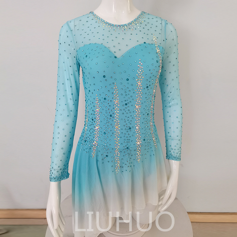 LIUHUO Ice Skating Dress for Competition  Girls Crystals Light Blue